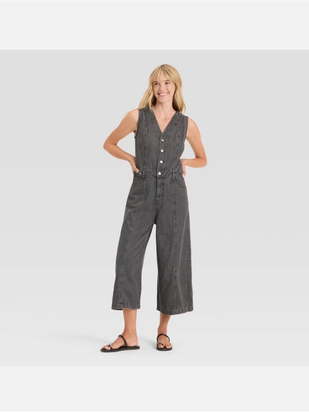 Universal Thread Washed Black Denim Jumpsuit - Picture 5 of 6